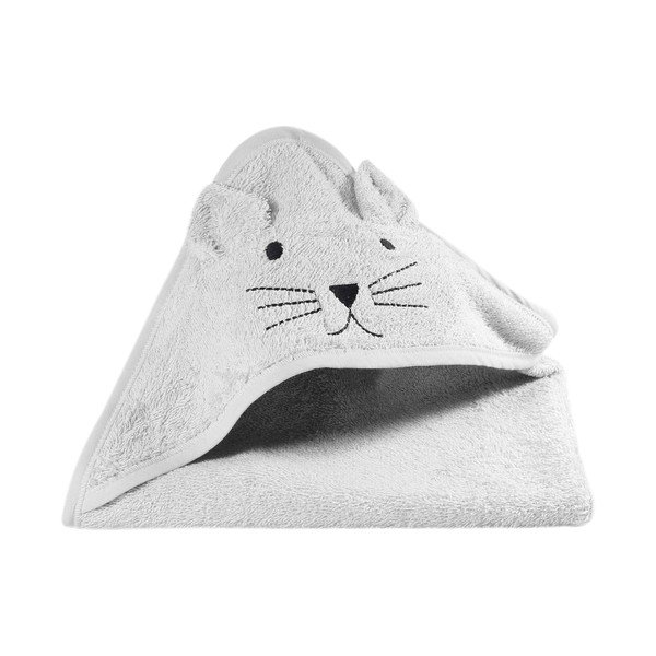 Szary bawełniany ręcznik dziecięcy z kapturkiem Kindsgut Cat-image-1