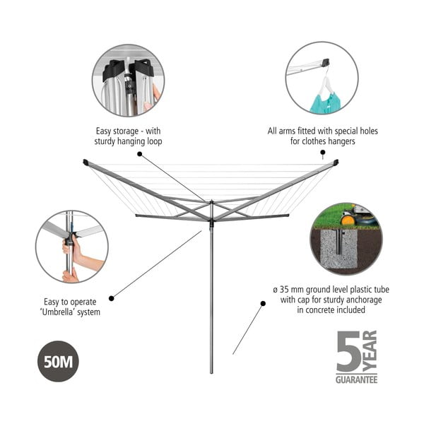 Ogrodowa suszarka na pranie w kolorze srebra 50 m Essential – Brabantia-image-4