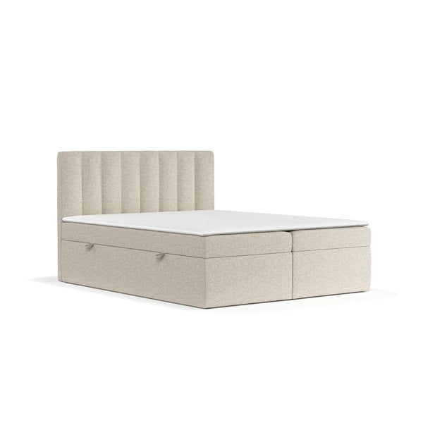 Beżowe łóżko boxspring ze schowkiem 160x200 cm Novento – Maison de Rêve