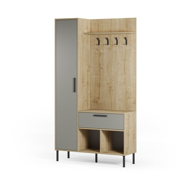 Zielono-naturalny zestaw do przedpokoju w dekorze dębu 108x195x35 cm Heidy – Marckeric-image-3