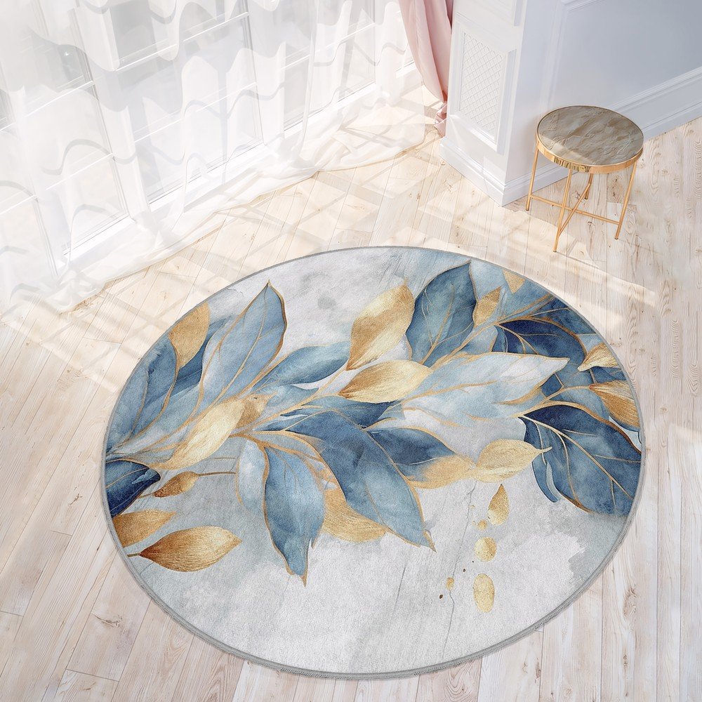 Okrągły dywan w niebiesko-złotym kolorze odpowiedni do prania ø 120 cm Golden Leaves – Mila Home (zdjęcie 8)