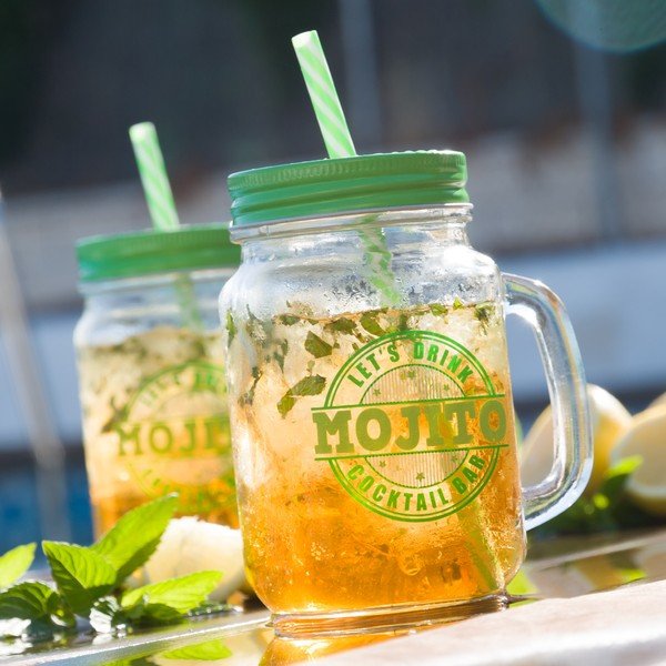 Szklanka/słoik ze słomką InnovaGoods Mojito, 450 ml-image-1