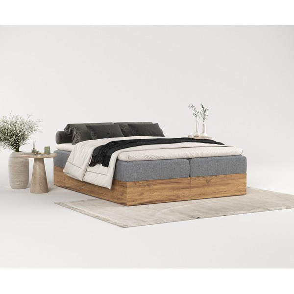 Szaro-naturalne łóżko boxspring ze schowkiem 200x200 cm Faro – Maison de Rêve-image-1