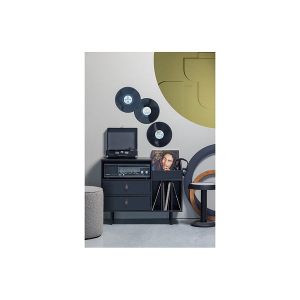 Czarna szafka na gramofon i płyty z drewna sosnowego 90x73 cm Jackson – WOOOD-image-4