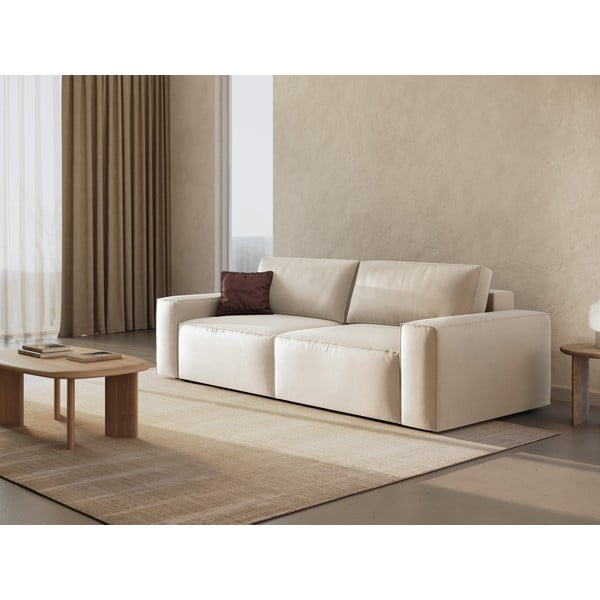 Beżowa aksamitna rozkładana/ze schowkiem sofa 247 cm Jodie – Micadoni -image-2