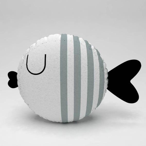 Biała poduszka z szarymi paskami Fishie, ⌀ 32 cm