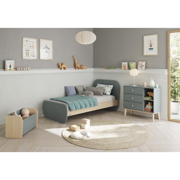 Szarozielone łóżko dziecięce w dekorze sosny ze stelażem 90x190 cm Esteban – Marckeric-image-1