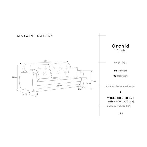 Ciemnoszara rozkładana sofa 3-osobowa ze schowkiem Mazzini Sofas Orchid-image-2