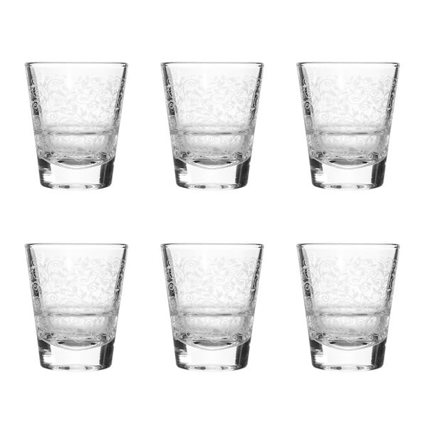 Komplet 6 szklanek z białym wzorem Mezzo Pera Leaves