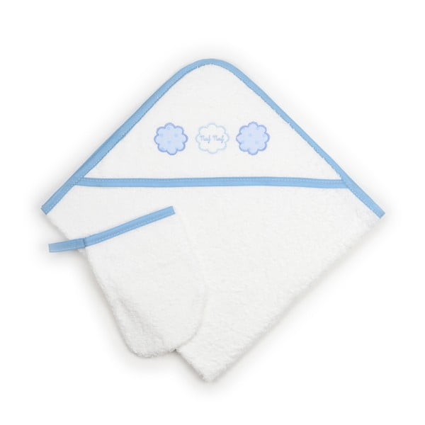 Zestaw ręcznika dziecięcego i rękawicy do kąpieli z niebieskimi detalami Naf Naf Tres Chic, 75x75 cm
