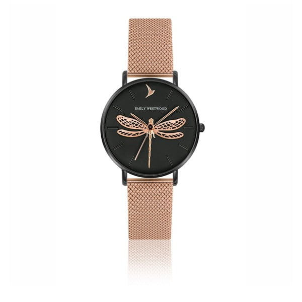 Zegarek damski z paskiem ze stali nierdzewnej w barwie różowego złota Emily Westwood Dragonfly