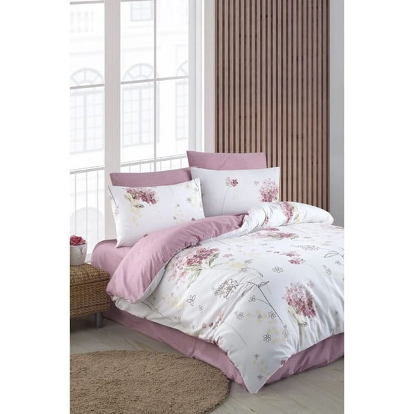 Biało-różowa 4-częściowa pościel dwuosobowa z prześcieradłem 200x220 cm Floral – Mila Home