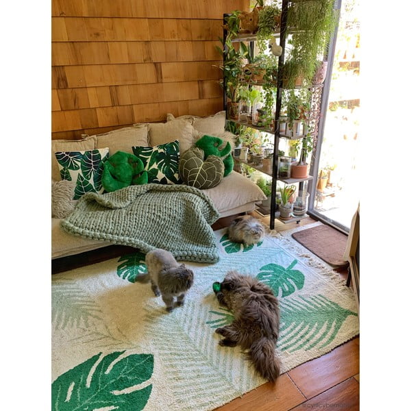 Zielono-kremowy bawełniany dywan dziecięcy tkany ręcznie odpowiedni do prania 140x200 cm Tropical Green – Lorena Canals-image-1