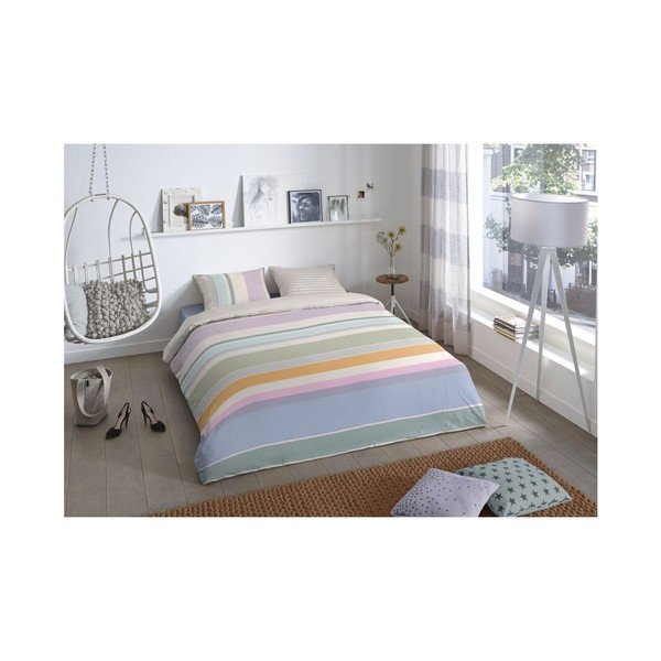 Kolorowa pościel bawełniana z nadrukiem Good Morning, 200x200 cm-image-1