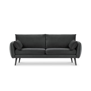 Ciemnoszara aksamitna sofa z czarnymi nogami Kooko Home Lento, 198 cm