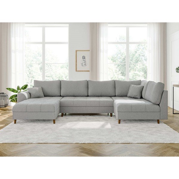 Jasnoszary sztruksowy narożnik (lewostronny/w kształcie litery U) Ariella – Ropez-image-1