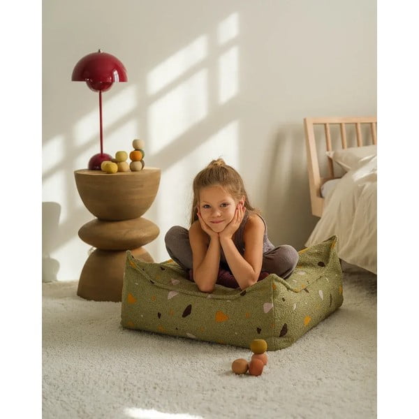 Zielony dziecięcy worek do siedzenia z materiału bouclé/z tkaniny szenilowej Terrazzo Square – Wigiwama-image-4