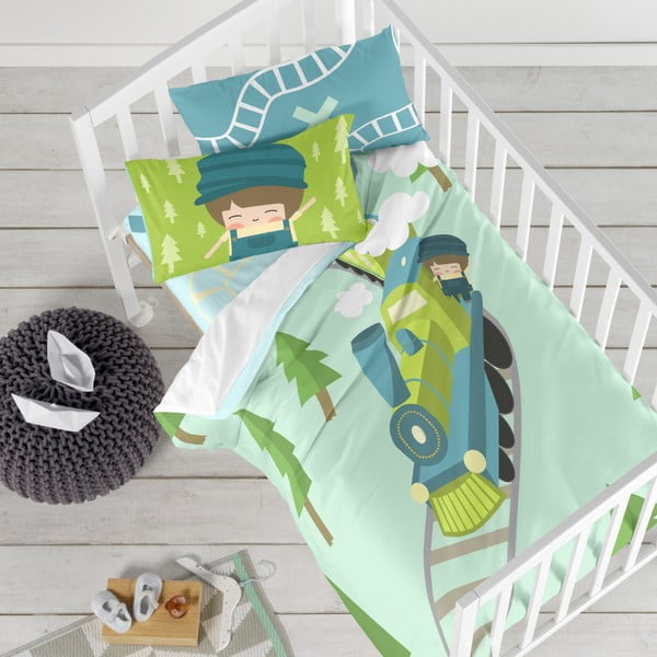 Pościel dziecięca z czystej bawełny Happynois Train, 115x145 cm-image-1