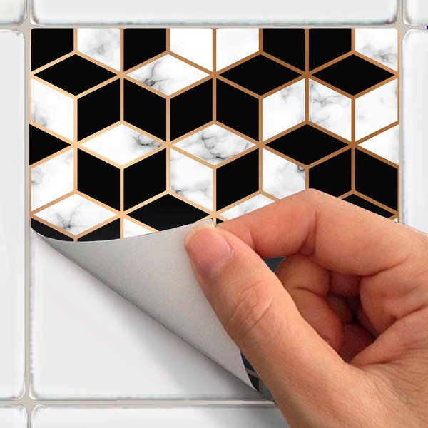 Komplet 24 naklejek ściennych Ambiance Black and Gold Marble, 10x10 cm-image-1