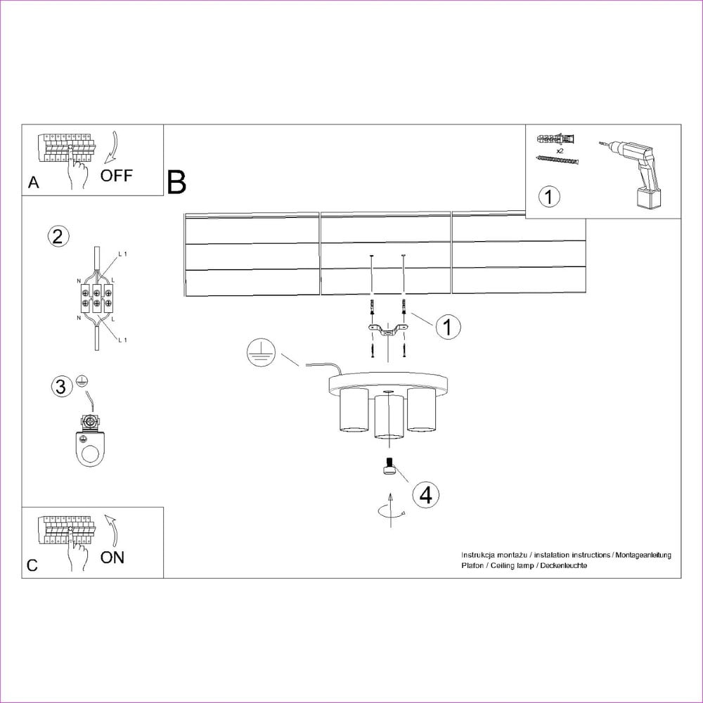 Czarna lampa sufitowa Castro – Sollux (zdjęcie 4)