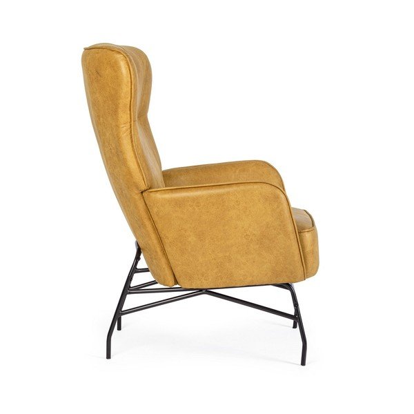 Musztardowy fotel z imitacji skóry Nasira – Bizzotto-image-3
