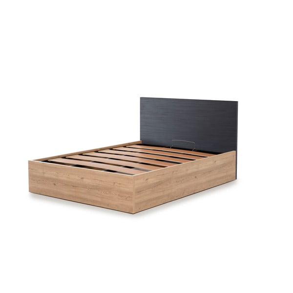 Szare łóżko dwuosobowe ze schowkiem i stelażem 160x200 cm Kronos – Marckeric-image-3