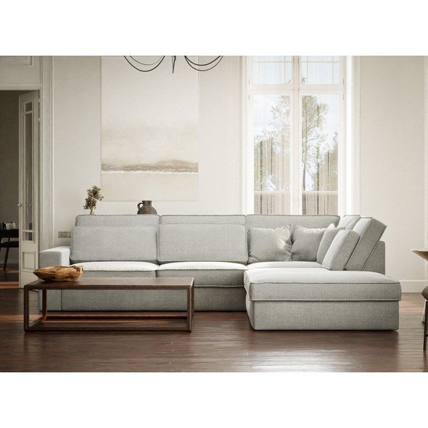 Jasnoszary narożnik z tkaniny szenilowej (prawostronny/w kształcie litery L) Kirou – Maison de Rêve-image-4