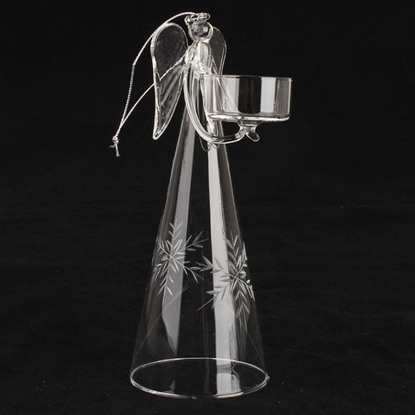 Szklany świecznik z aniołkiem Dakls, wys. 22 cm