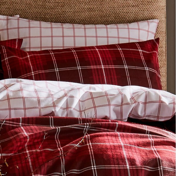 Czerwona bawełniana pościel Catherine Lansfield Brushed Tartan, 200x200 cm-image-1