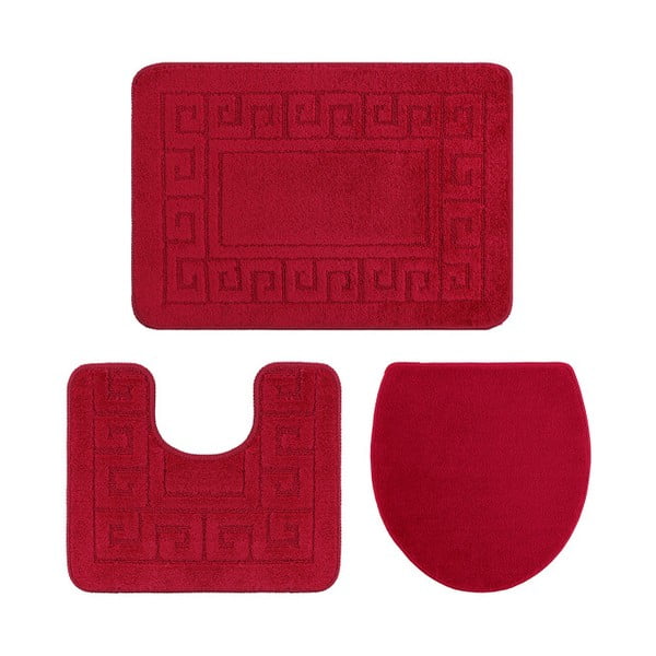 Komplet 3 czerwonych dywaników łazienkowych i pokrowca na klapę WC Confetti Ethnic Oyuklu