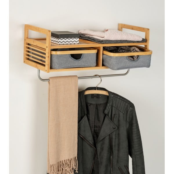 Szaro-naturalny bambusowy wieszak ścienny z półką Bahari – Wenko-image-1