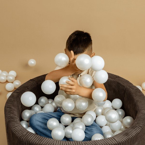 Kremowy sztruksowy basen z kulkami ø 90x30 cm Montessori – Meowbaby-image-3