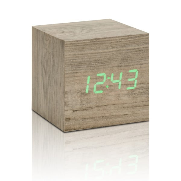 Jasnobrązowy budzik z zielonym wyświetlaczem LED Gingko Cube Clic Clock