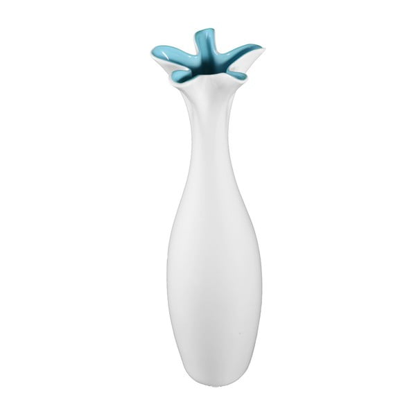Biały wazon ceramiczny z niebieskim detalem Mauro Ferretti Mica, wys. 44,5 cm