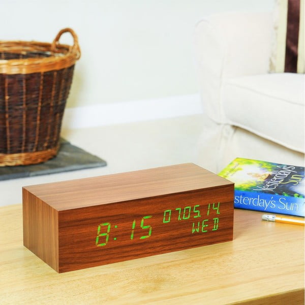 Budzik Square Click Clock z zielonym LED, orzech-image-3