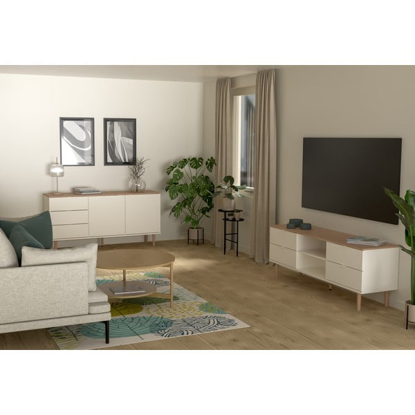 Biała szafka pod TV w dekorze dębu 162x61 cm Skagen – Tenzo-image-1