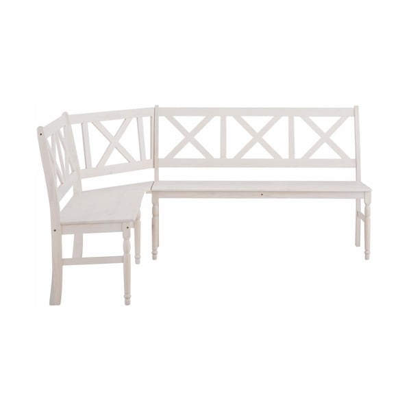Biała ławka narożna z litego drewna sosnowego Støraa Normann, dłuższa strona 203 cm