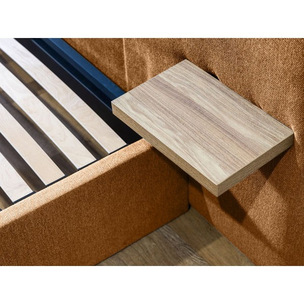 Tapicerowane łóżko dwuosobowe ze schowkiem ze stelażem 160x200 cm w odcieniach ochry Blandine – Bobochic Paris-image-4