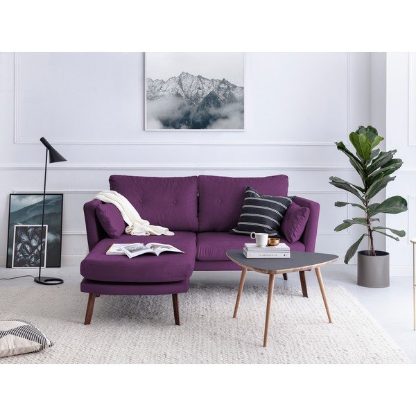 Ciemnofioletowa sofa 3-osobowa Mazzini Sofas Elena, z szezlongiem po lewej stronie-image-1