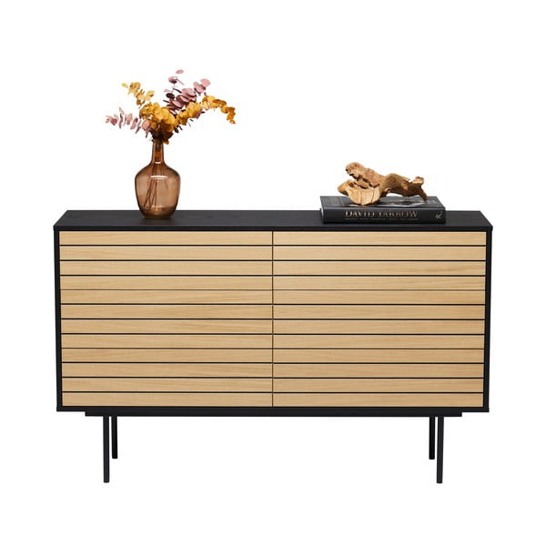 Czarna/naturalna niska komoda w dekorze dębu 140x84 cm Stripe – Woodman-image-4