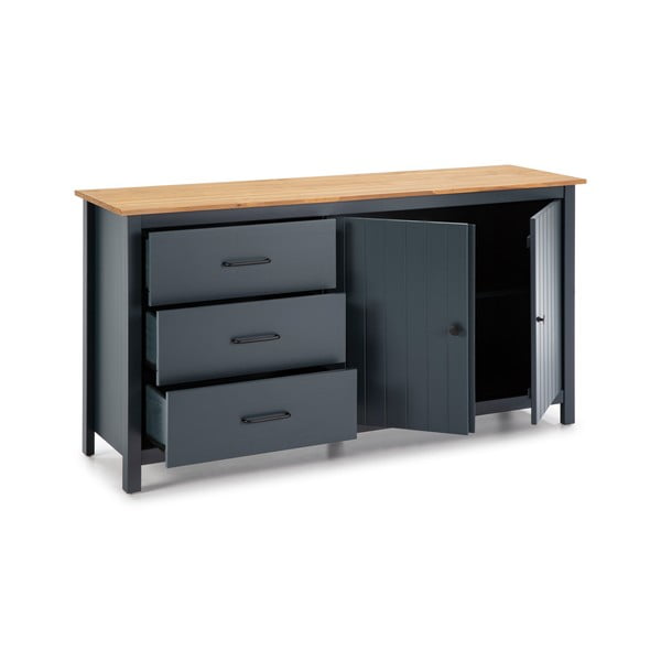 Ciemnoniebieska niska komoda z litego drewna sosnowego 150x80 cm Miranda – Marckeric-image-3