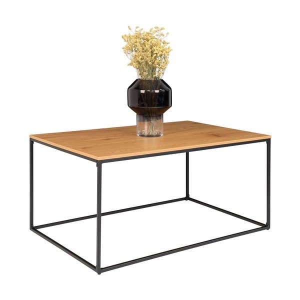 Stolik z czarną metalową konstrukcją i blatem w dekorze dębu House Nordic Vita, 90x60 cm-image-3