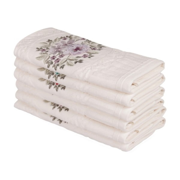 Zestaw sześciu ręczników z kwiatowym naszyciem Fleures, 50x30 cm