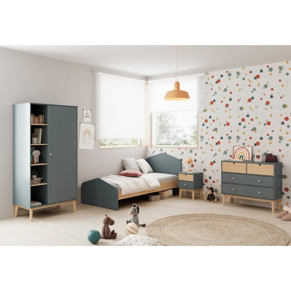 Łóżko dziecięce w dekorze sosny ze stelażem 90x190 cm w naturalnym kolorze/szarozielone Estefania – Marckeric-image-1