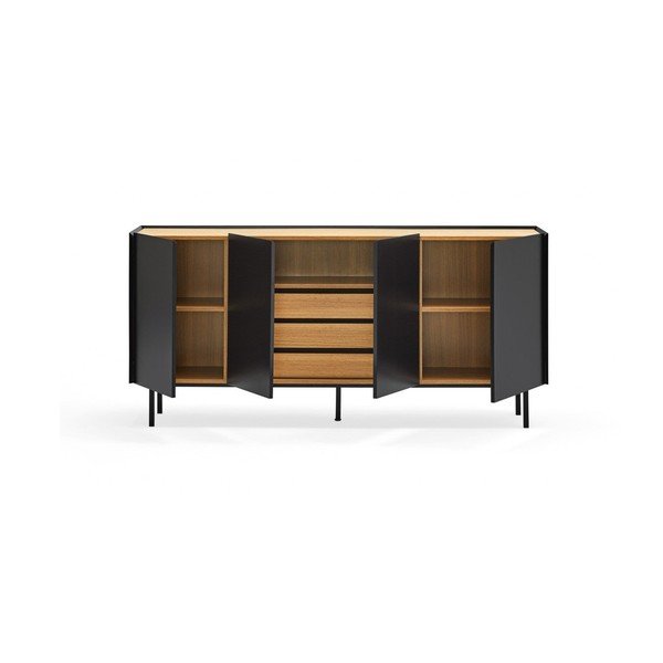 Czarna niska komoda w dekorze dębu 165x78 cm Arista – Teulat-image-3