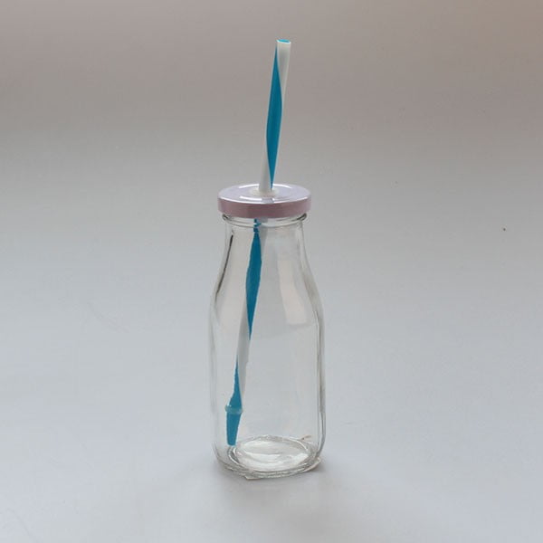 Szklanka z białym wieczkiem i niebieską słomką Dakls, obj. 250 ml