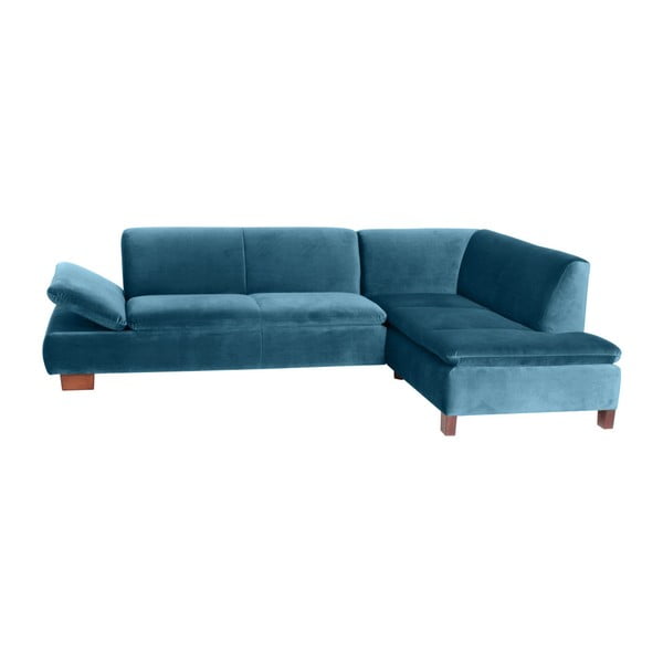 Niebieska sofa narożna prawostronna z regulowanym podłokietnikiem Max Winzer Terrence Williams