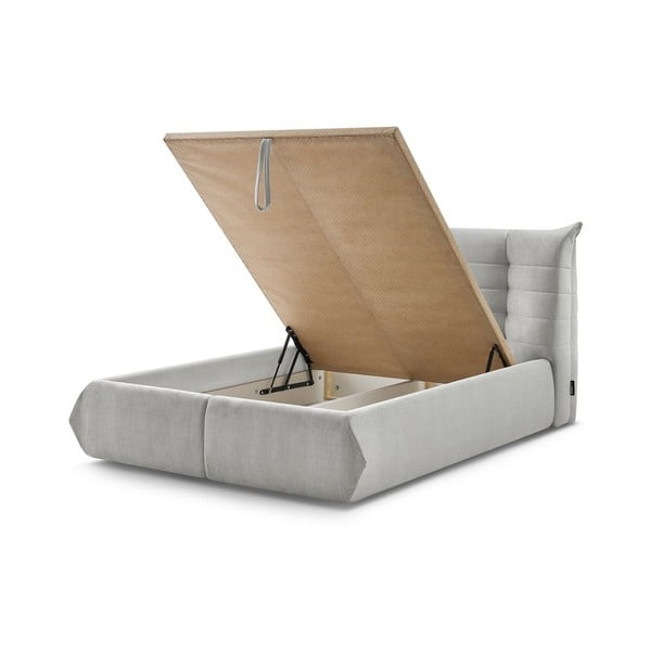 Jasnoszare tapicerowane łóżko dwuosobowe ze schowkiem i stelażem 160x200 cm Clothilde – Bobochic Paris-image-3