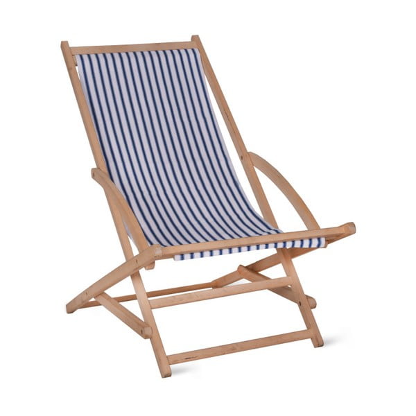 Leżak ogrodowy z konstrukcją z drewna bukowego Garden Trading Rocking Deck Chair Blue Stripe