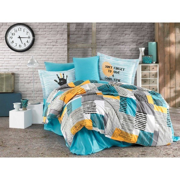 Pościel dwuosobowa z prześcieradłem z popeliny Hobby Bermuda Turquoise, 200x220 cm